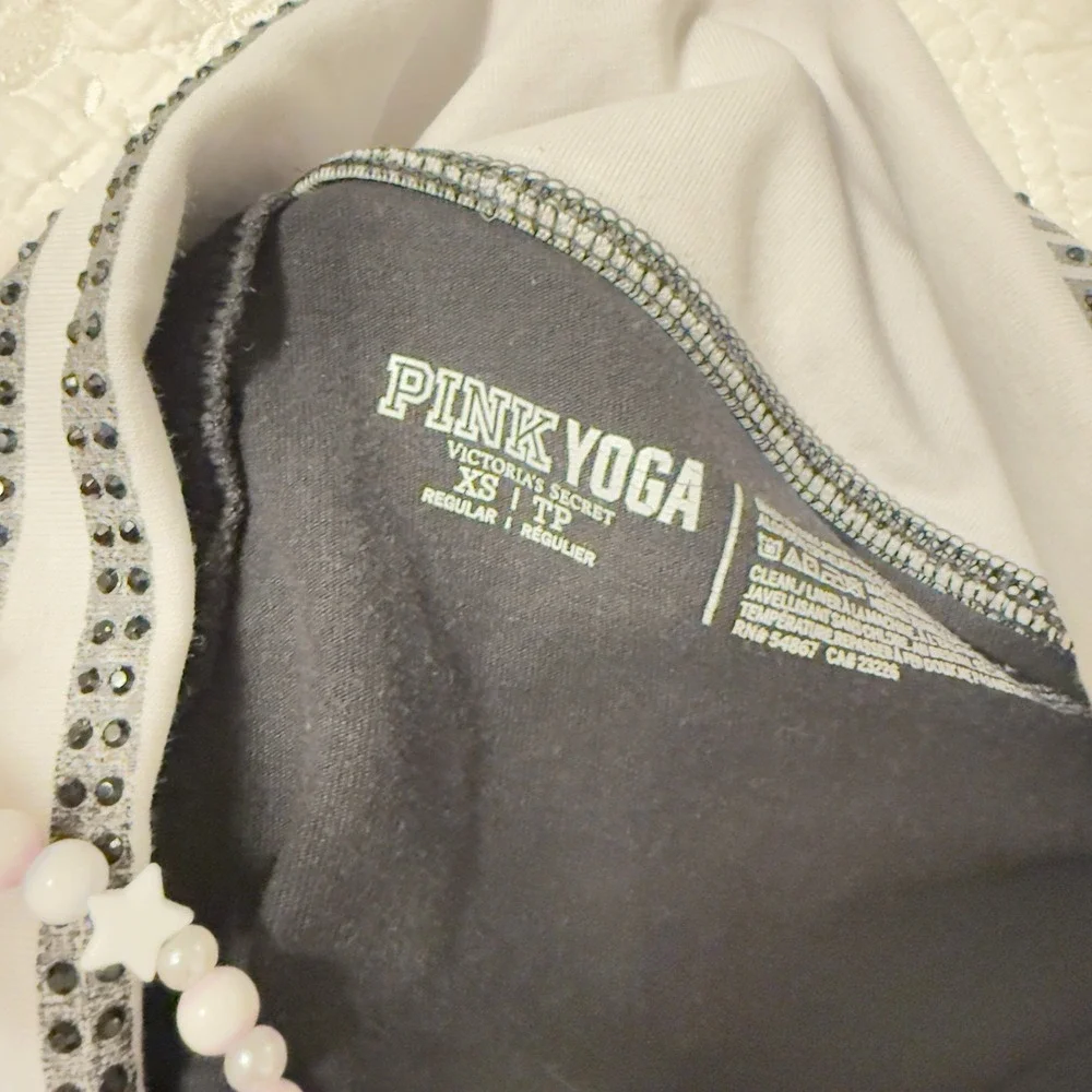 Victoria Secret PINK Y2K Bling Rhinestone Logo Foldover Yoga Flare Pants XS Long - Picture 4 of 4